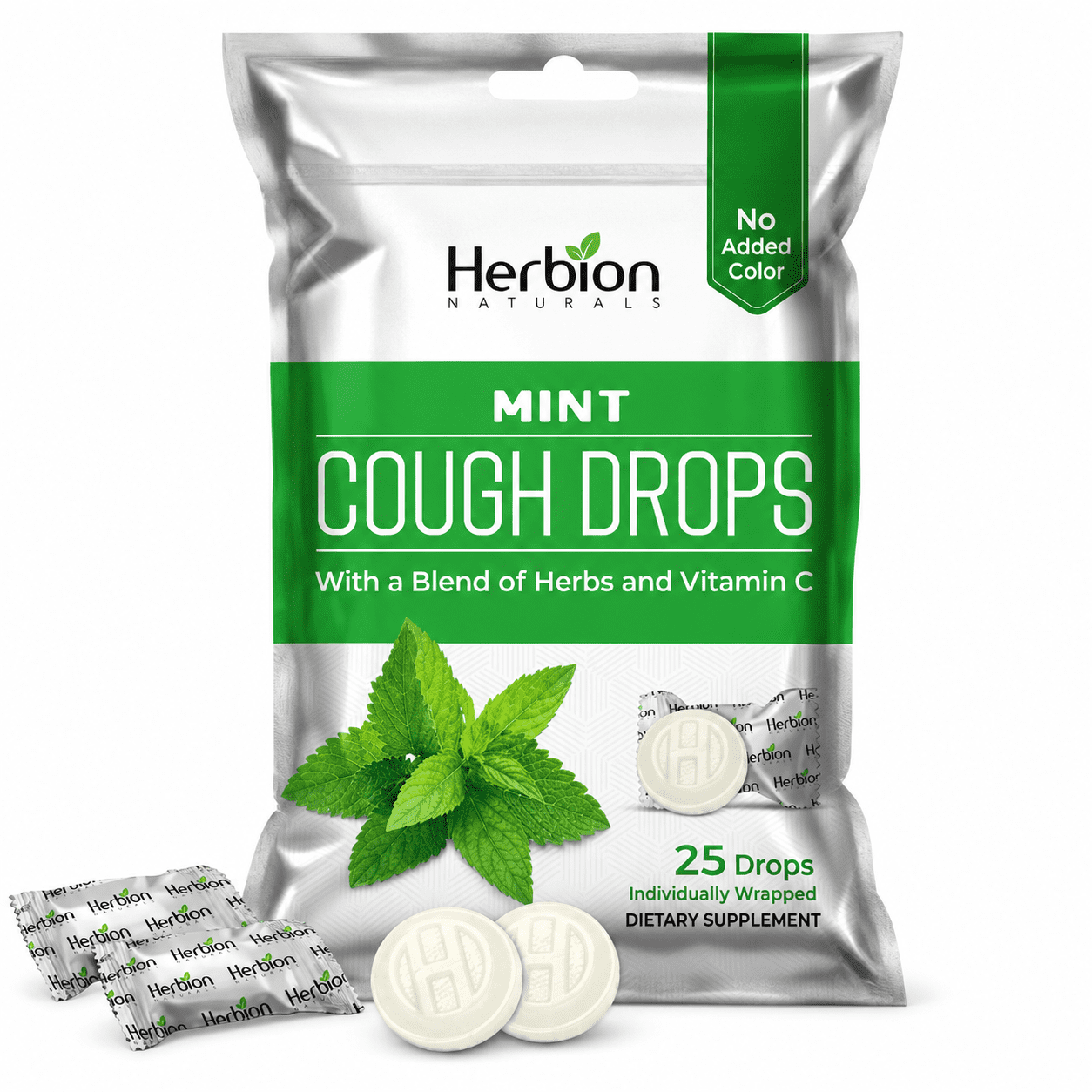 HERBION Naturals Mint Cough Drops with Vitamin C & Herbal Blend | Soothes Cough, Dry Throat & Hoarseness | Menthol Herbal Lozenges | Individually Wrapped | No Artificial Colors | 25 Drops Pack of 1