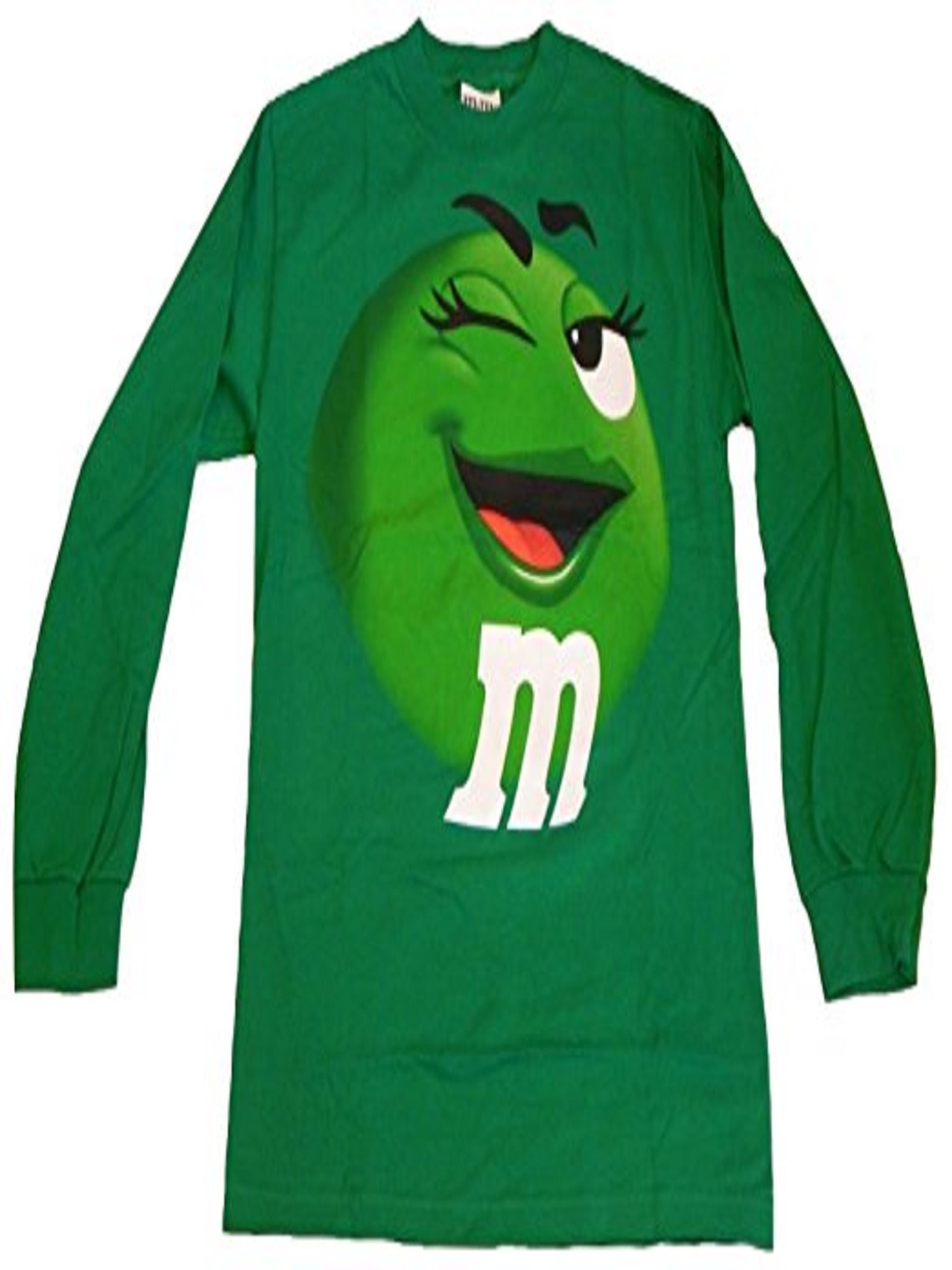 M&M M&M's Candy Silly Character Face T-Shirt (Small, Green Long Sleeve ...