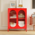 thumbnail image 4 of Small 2 Transparent Door Metal Storage Side Buffet Cabinet for Bed Room,Living Room,Entryway,Hallway,Home,Hotel,Office,Garage,Kitchen,1 Removable Shelf. (Transparent Door, Red), 4 of 16