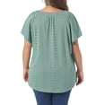 thumbnail image 3 of Agnes Orinda Women's Plus Size Top Eyelet Embroidery Notch V Neck Short Sleeve T-Shirts Hollow Out Casual Summer Blouse 1X Green, 3 of 6