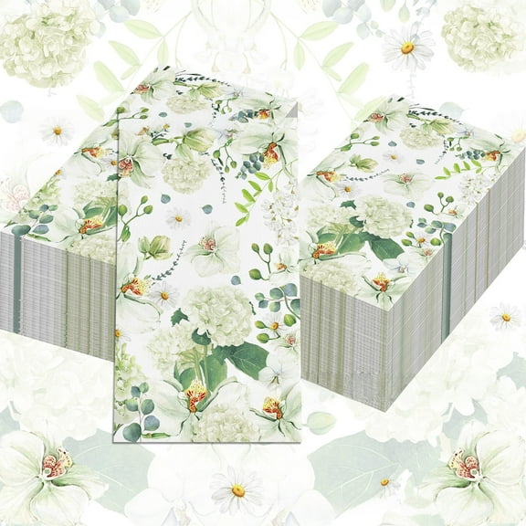 100 Pieces Guest Napkins Disposable Paper Towels Rectangular Dinner Hand Towels for Home Kitchen Bathroom and Other Holiday Table Decoration Party Supplies(Hydrangeas)