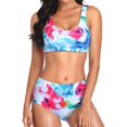 thumbnail image 1 of 1 Set Bikini Swimsuits Flower Pattern Bikini Set Two Piece Bathing Swim Suites for Girls Women (Red) Size S, 1 of 8