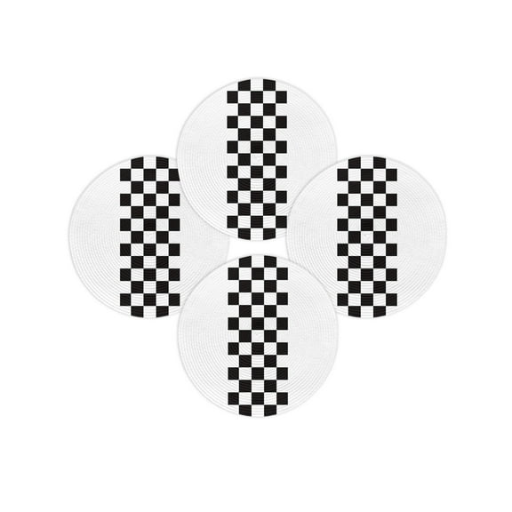 Round Placemats Set of 4 Black Check Plaid Place Mats Washable Woven Placemat Buffalo Farmhouse Style Pattern Circle Braided Table Mat for Kitchen Dining Table Party Home Decor 15 Inch
