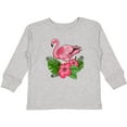 thumbnail image 3 of Inktastic Flamingo with Tropical Flowers Boys or Girls Long Sleeve Toddler T-Shirt, 3 of 5