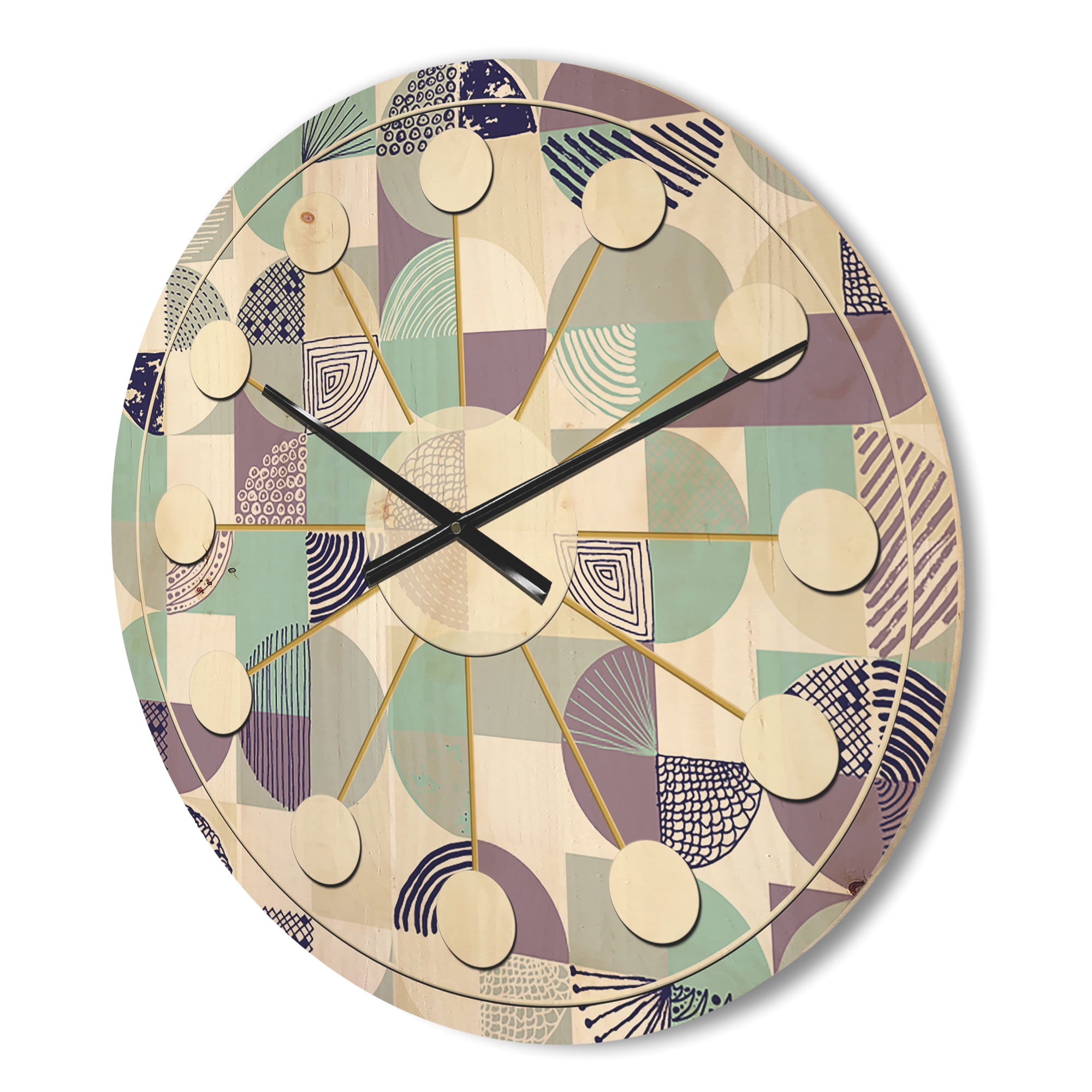 Designart 'Geometrical Retro Design XV' Mid-Century Modern Wood Wall Clock