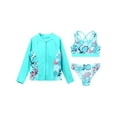 thumbnail image 3 of vastwit 3Pcs Girls Swimsuit Floral Bikini Set with Long Sleeve Swimshirts Rash Guard Swimwear Zipper Leaf 12, 3 of 5