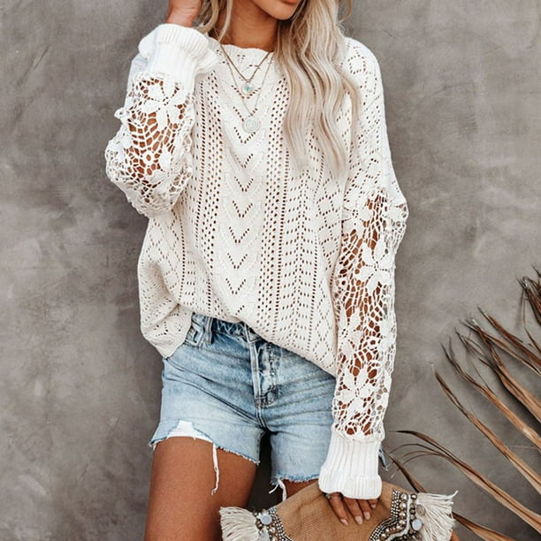 Jersey de punto sueter de ganchillo para mujer sueter de verano con cuello redondo sueter de ganchillo para mujer salida de alta intensidad Walmart en linea