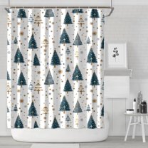 Blue and Gold Christmas Tree Pattern Shower Curtain 84"x72" ,Bathroom Decorative Shower Curtains Set with 12 Hooks,Modern Waterproof Washable Shower Curtain