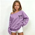 thumbnail image 4 of lnmuld Off Shoulder Sweatshirt for Girls Long Sleeve Chest Bow Print Loose Fit Casual Pullover Top Size:14-16 Years, 4 of 4