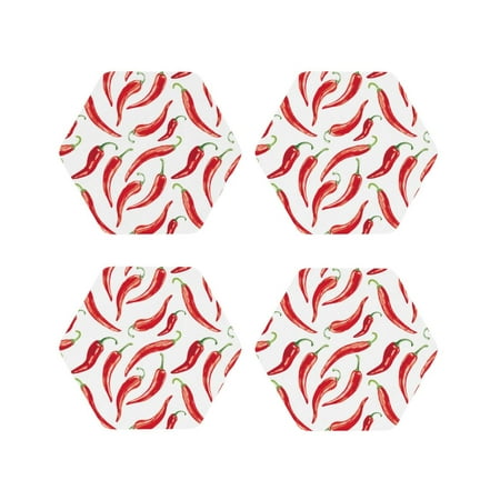 

Drink Coasters Set of 4 bell pepper chili Leather Coasters for Coffee Table Protector Heat Resistant Cute Coasters for Home Decor Housewarming Gifts Bar Kitchen 4 Inch Hexagon