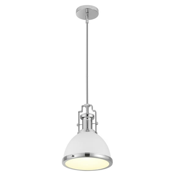 JONATHAN Y Homer 10" 1-Light Modern Industrial Iron LED Dome Pendant, White/Chrome
