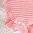 thumbnail image 4 of Paguaki Baby Girl Romper Set Newborn Infant Baby Girl Summer Clothes Ribbed Ruffle Short Sleeve Romper Suspender Overall Shorts 2Pc Outfits, 4 of 7
