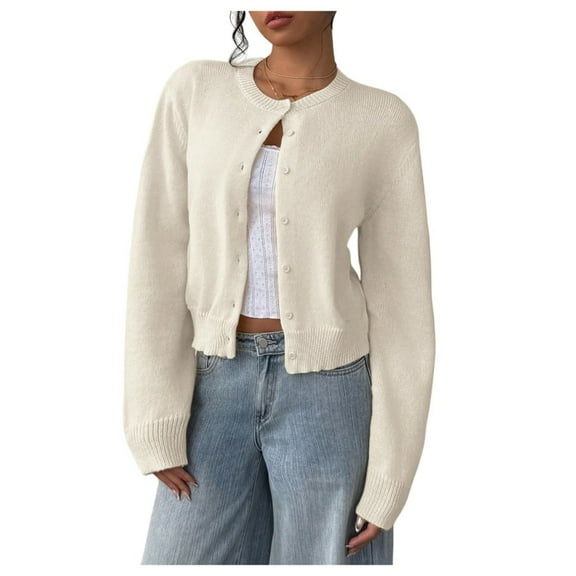 ( piece) Women's button-down long-sleeved round neck cropped cardigan sweater knitted clothing