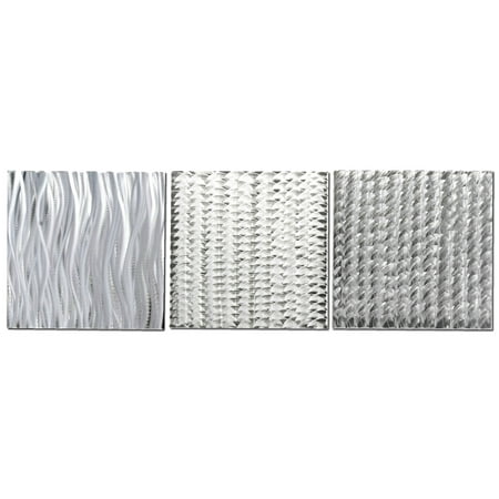Silver Monochrome Resin - 3-Panel Abstract Metal Art 'Countless Composition' Modern Artwork, Minimalist Silver Decor, Contemporary Monochrome Giclee: 100% Made