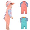 thumbnail image 3 of Xfvqtps Toddler Child Baby Boys and Girls One Piece Swimsuit with Hat Rash Guard Long Sleeve Back Zipper Dinosaur Designs Sun Protection Beach Bathing Suits Short Swimwear for 1-7 Years Blue, 3 of 7