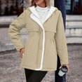thumbnail image 5 of Women's Long Sleeve Hooded Jacket, Mid-Length Fleece Lined Coat with Pockets, Solid Color Casual Outerwear for Women, Soft Plush Inner Lining Winter Jacket, Comfortable Warm Zip Up Hooded Coat Khaki, 5 of 9