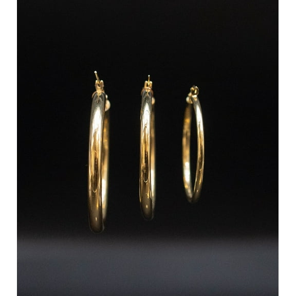 Real 10k Yellow Gold Hoop Earrings 2mm, 3mm, 4mm Thickness, 15mm-70mm Gold Hoop Earrings (Thickness:2mm; Size:15mm pair;)
