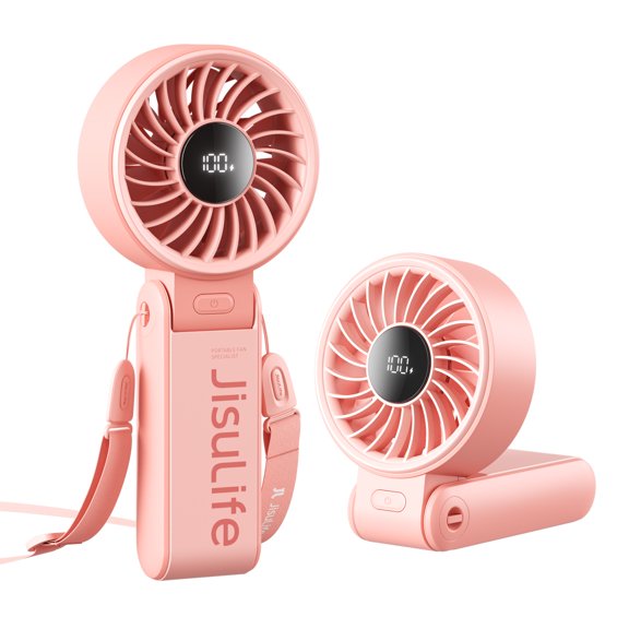 JISULIFE Ventilateur Portable Polyvalent avec Écran LED, Batterie Rechargeable USB 5000mAh, 5 Vitesses, Cordon Inclus