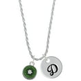thumbnail image 1 of Delight Jewelry Silvertone 3-D Green Enamel Kiwi Silvertone Script Initial Disc - D - Charm Necklace, 20"+3", 1 of 4