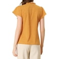 thumbnail image 3 of INSPIRE CHIC Women's Summer Dots Print Ruffle Stand Collar Button Down Blouse Shirts S Dark Yellow, 3 of 7