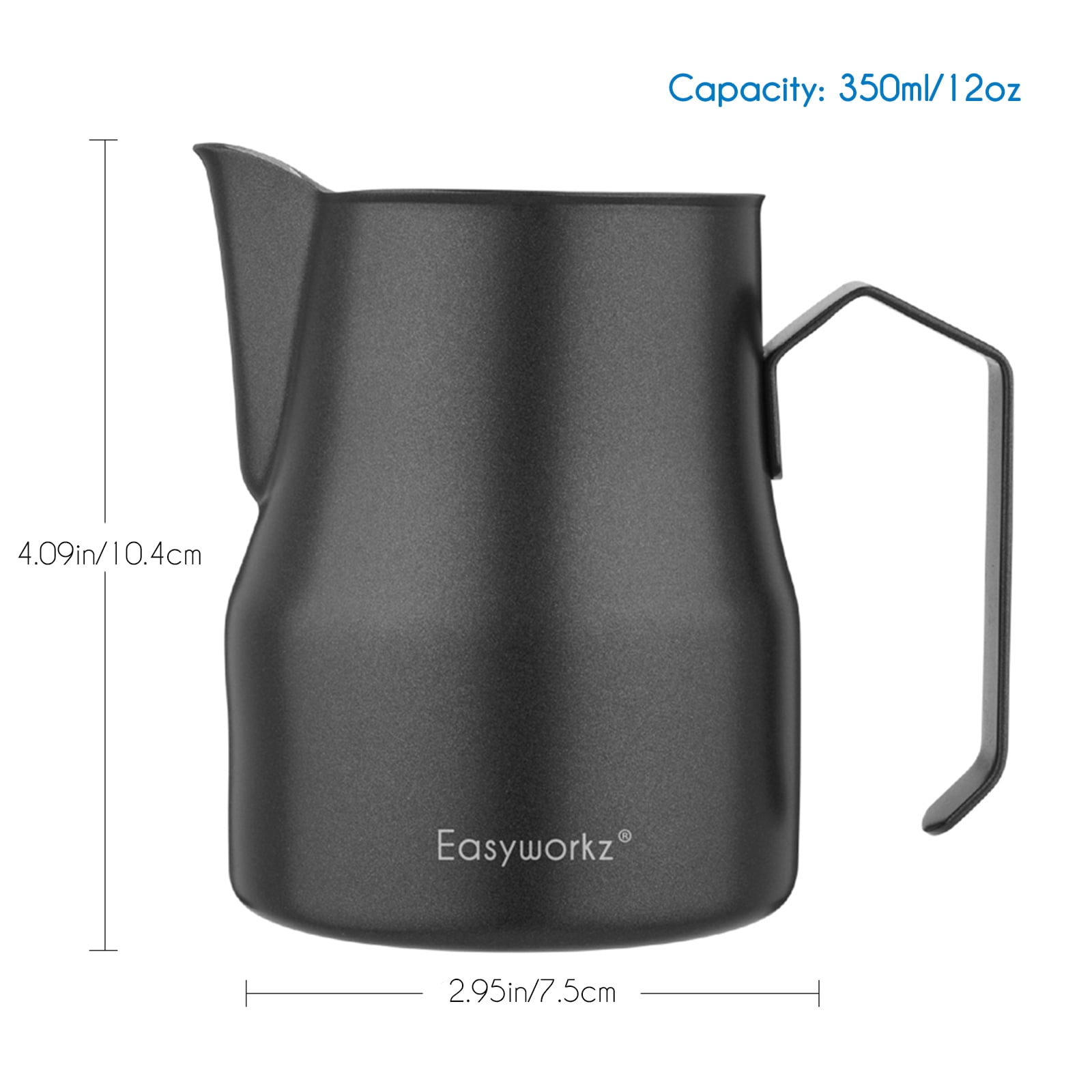 Easyworkz Espresso Steaming Pitcher Stainless Steel 12 oz Coffee Frothing Picther Milk Jug Cappuccino Latte Art Cup, Black