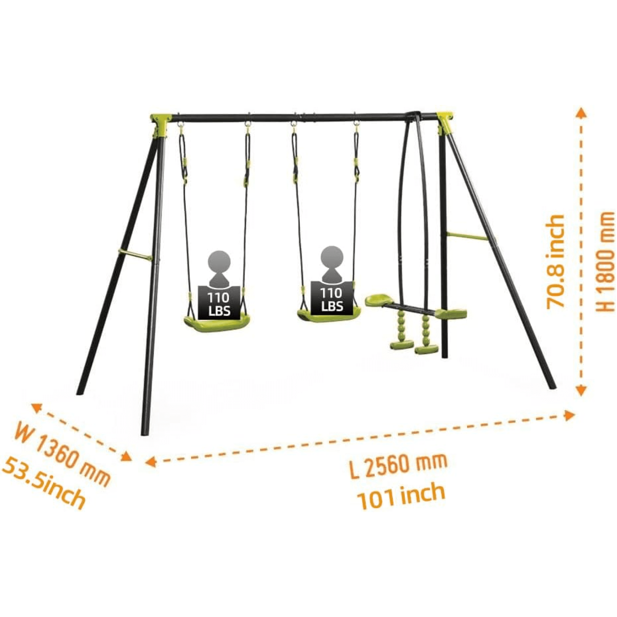 Leumius 3-in-1 Swing Set for Backyard with Stand,Swing Heavy Duty 440lbs Metal Outdoor Swing Stand for Playground, Backyard Playset,Green