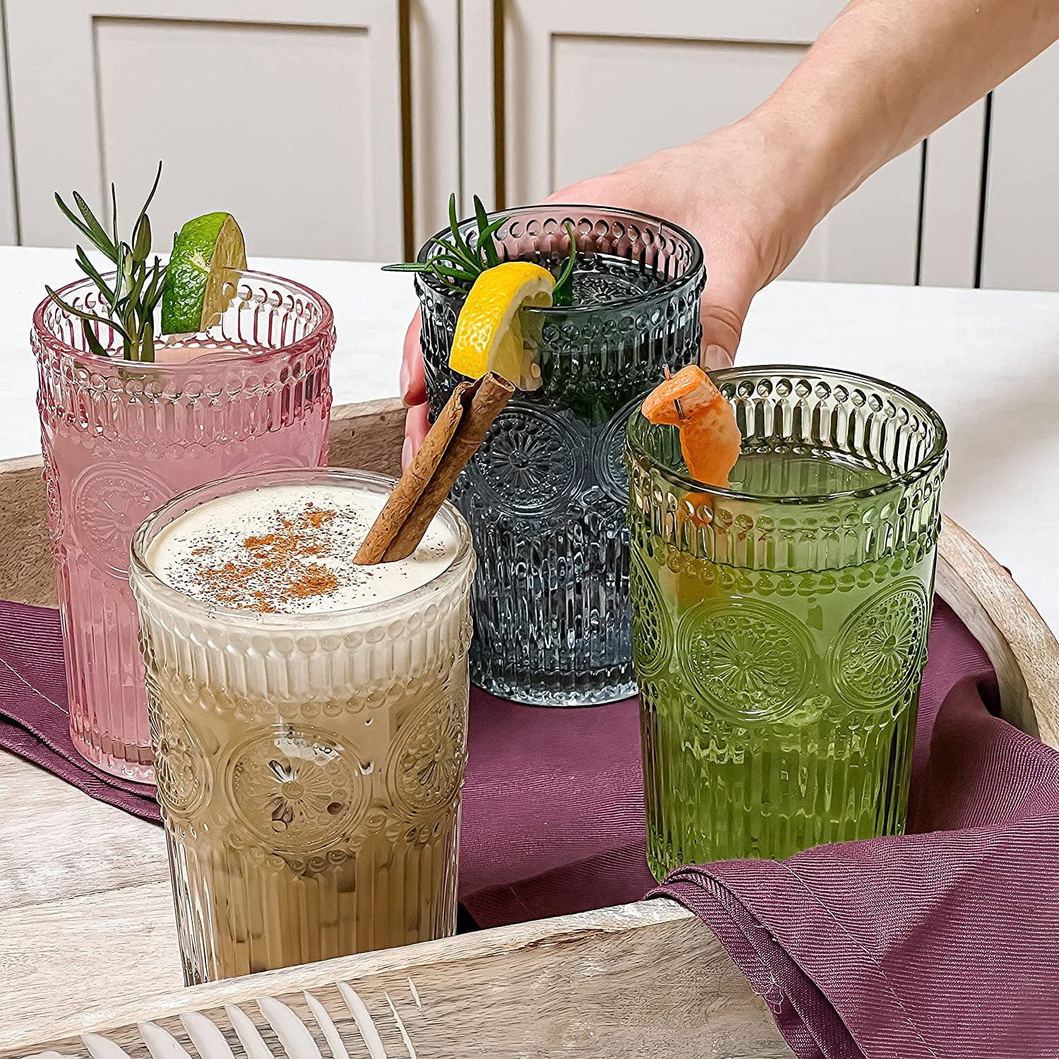 1pcs,13oz Vertical Stripe Glass Cup,Iced Coffee Cup with Lid and Straw,Ribbed Glassware,Drinking Glass,Vintage Glassware Cocktail Glasses for Cocktail