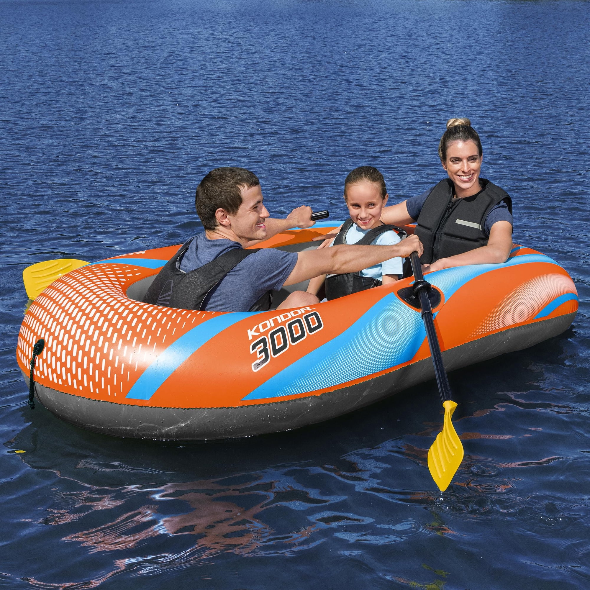 H2OGO! Kondor 3000 Inflatable Raft Set - 6'11" x 48" - Orange & Blue, Fits 2 Adults & 1 Child, Oars & Hand Pump, Water Sports Boat, 410lb Cap, Ages 6+