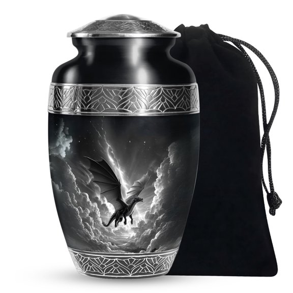 SABURIAL Dragon Urn - Beautiful Cremation Urn For Male & Female Ash - Handcrafted Burial Urns For Burial - Decorative Tribute Urns For Men Ash - 10 Inch Large With Velvet Bag