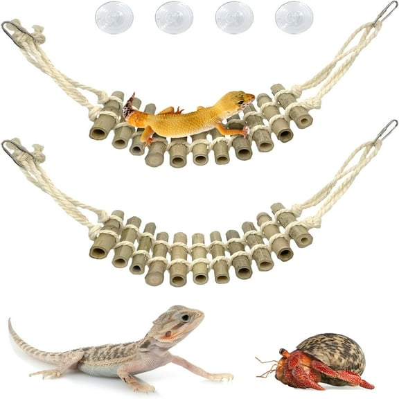 ACDANC Reptile Bridge for Terrarium 2 Pack Wooden Bearded Dragon Climbing Ladder Hanging Flexible Swing Tank Decor Accessories for Gecko Hermit Crab Chameleons Turtle Lizard Frog