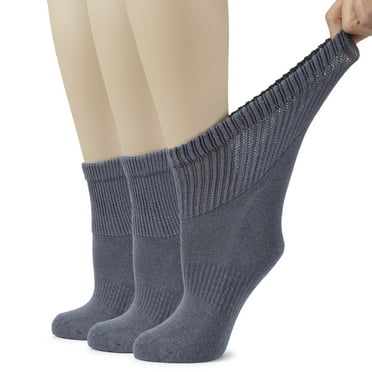 HUGH UGOLI Women's Cotton Diabetic Ankle Socks, Wide, Loose & Stretchy, Seamless Toe & Non Binding Top, Semi Cushion, 3 Pairs, Gray, Shoe Size: 9-12