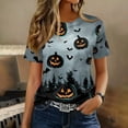 thumbnail image 5 of DORKASM Halloween Women's Shirts Round Neck Skeleton Trendy Tops Short Sleeve Funny Print Spooky Vacation T Shirt Ghost Graphic Fall Winter Fashion Blouse Dark Gray S, 5 of 7