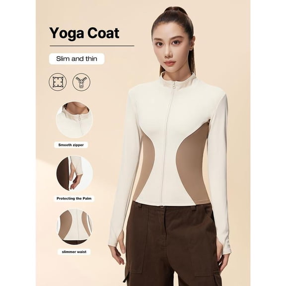 Top-kevin Women's Workout Jacket Fitness Top Colorblocked Design Polyester and Elastane Suitable for Running Gym and Yoga