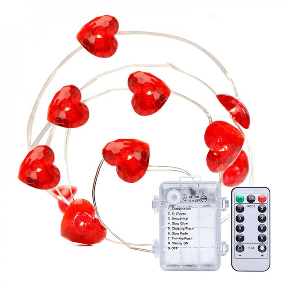 Heartshaped string lights Valentine's day decor remote control with