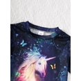 thumbnail image 3 of Little Girls Clothes Deep Sky Blue Unicorn Pattern T-shirt + Shorts Set 2PCs Spring Summer Big Kid Outfits, 3 of 5