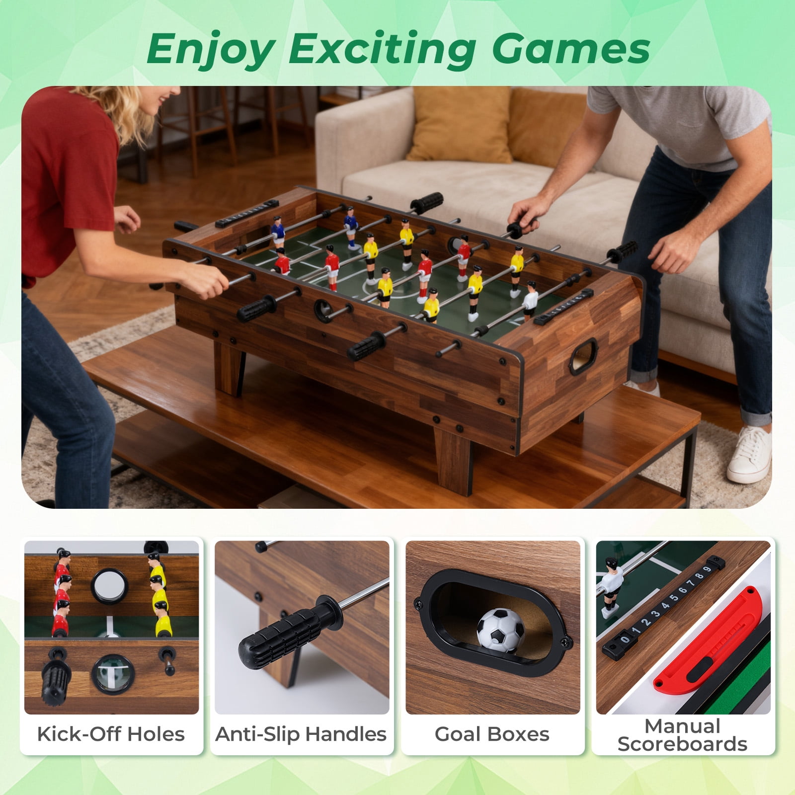 Patiojoy 4 in 1 Combo Game Table Set Foosball Table w/ Billiards Ping Pong Hockey & Complete Accessories Natural