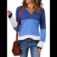 thumbnail image 3 of Suéter Informal de Larga con Cuello en V, Tejido Acanalado y Crochet Ligero para Mujer (Otoño 2025) Azul XXXL, 3 of 7