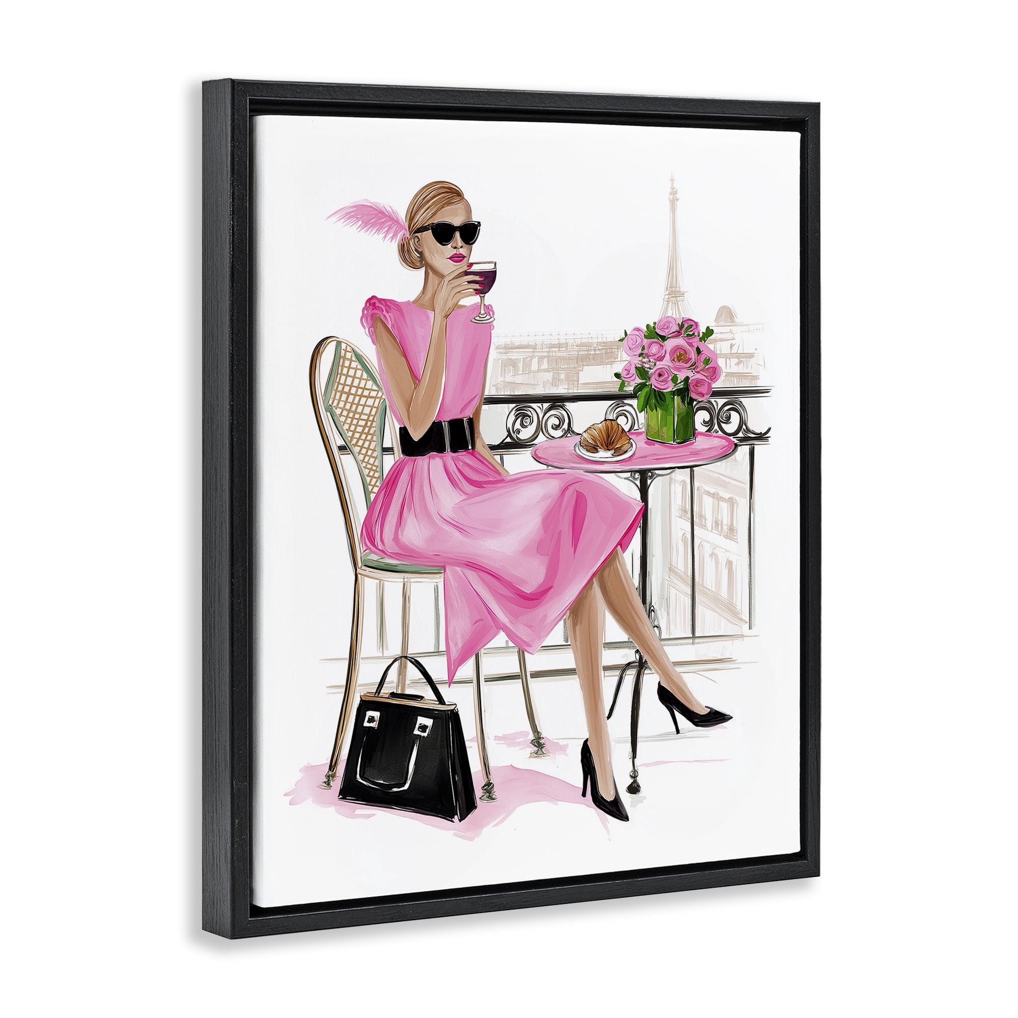Stupell Industries Parisian Chic on Cafe Balcony Black Framed Floater Canvas Wall Art, design by Jess Stempel