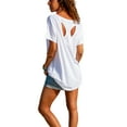 thumbnail image 2 of Gvmfive Women Solid Color Short Sleeve Tops Back Hollow Out Casual Blouse T Shirt, 2 of 5