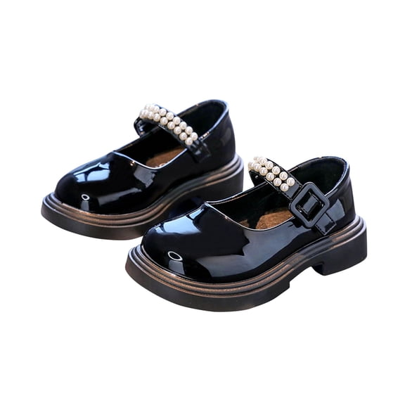 SYMSHOES Girls Black Patent Faux Leather Mary Jane Shoes with Pearl Buckle, Formal Dress Shoes for School, Wedding, Party, Kids to Big Kids,Size 13