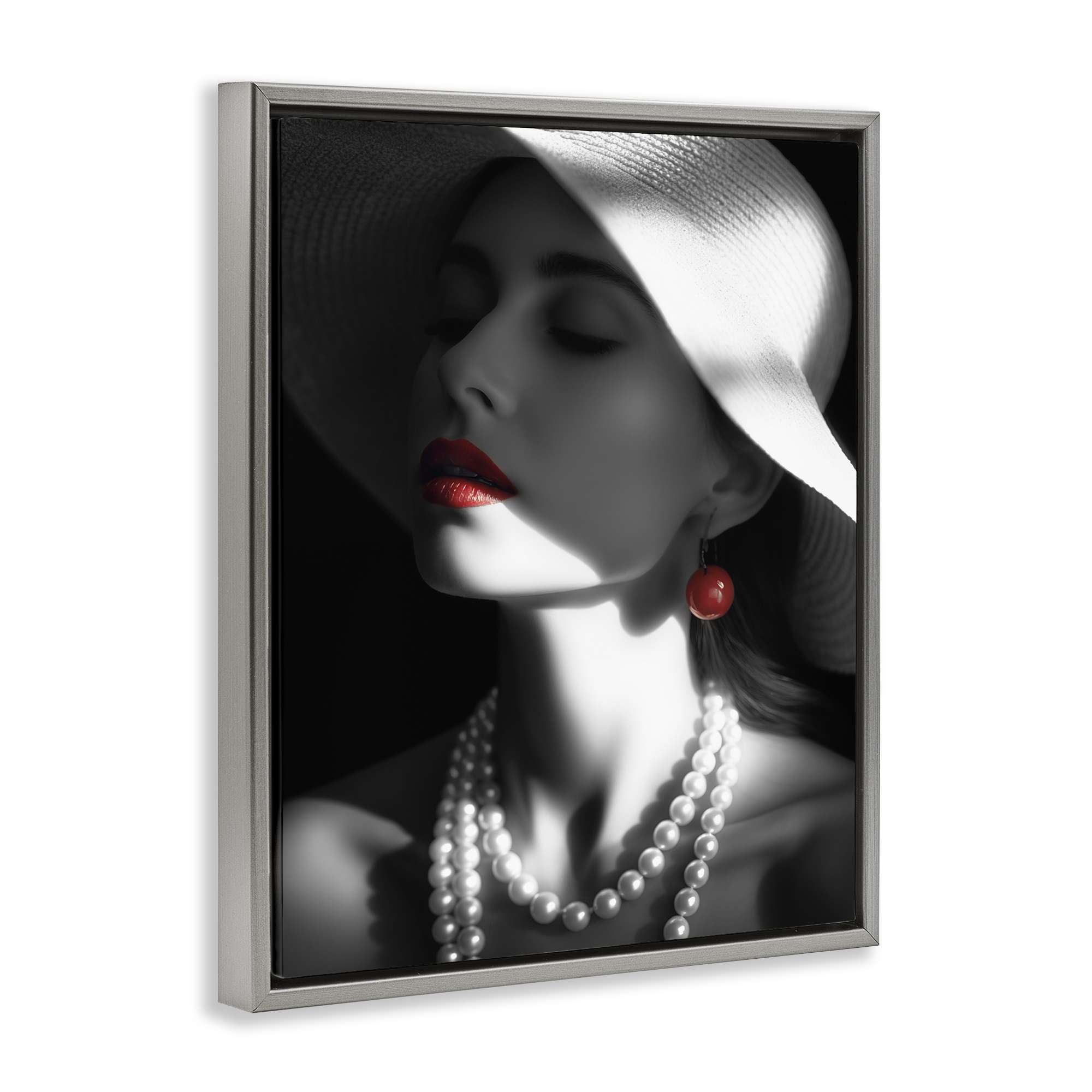 Stupell Industries Red Lipstick Fashionista Novelty Painting Gray Floater Framed Art Print Wall Art, 25 x 31
