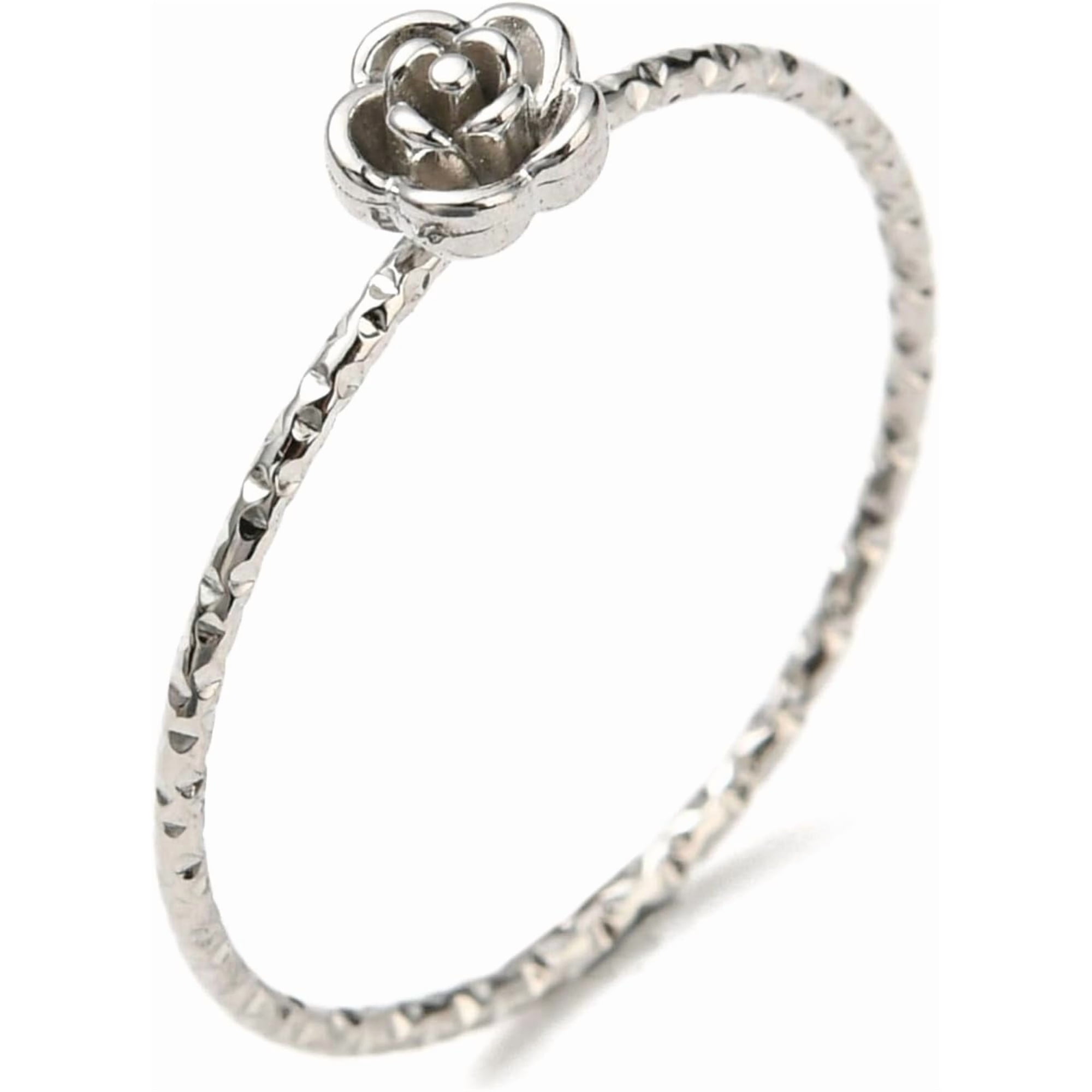 1Pcs Rose Flower Finger Rings Personalized Knuckle Ring Engagement Promise Ring for Anniversary Birthday Trendy Gift Stainless Steel Color Size 8 1/4(18.3mm) diy