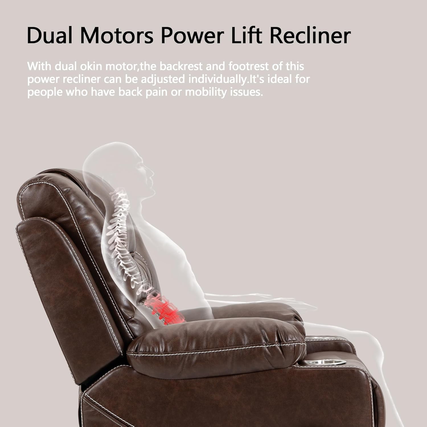 REHOUSING Adult Leather Power Lift and Massage Recliners, Brown