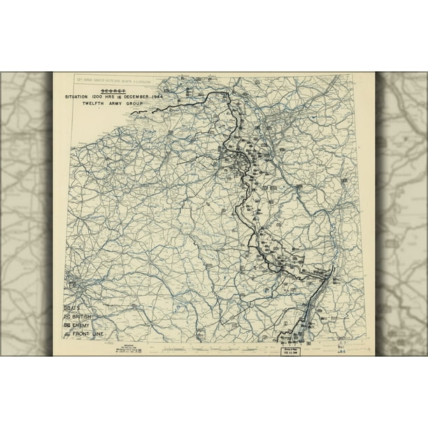 24"x36" Gallery Poster, Map Dec 16, 1944 battle of the bulge - Walmart