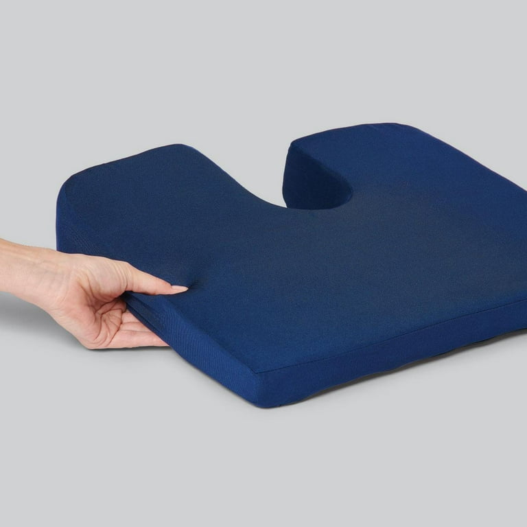 Medline Coccyx Cushion, Tilted to Restore Spine Curve, Open Tailbone Area  to Relieve Pressure, Mashine Washable Cover, Blue, 18 x 14 x 3.3 