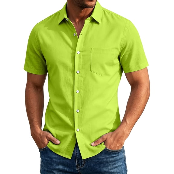 Guluxicc Men's Dress Shirts with Pockets Button Down Collared Short Sleeve Business Casual Tops for Everyday Wear Spring Summer Casual Outfits