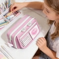 thumbnail image 6 of Big Capacity Pencil Case with 3 Compartments, Large Pencil Pouch Pen Bag Organizer for Office Essentials,Pink, 6 of 7