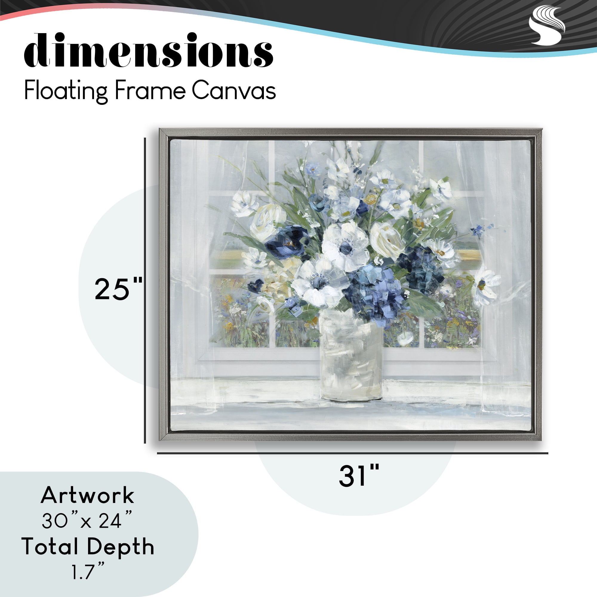 Stupell Industries Blue Hydrangea & Anemone Bouquet Gray Framed Floater Canvas Wall Art, design by Sally Swatland
