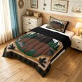 thumbnail image 2 of Manfei Vintage Bear Twin Comforter Sets, Cartoon Rustic Animal Bedding Set, Brown Green, Black Reversible, 2pcs, 1 Comforter and 1 Pillowcase, 2 of 7
