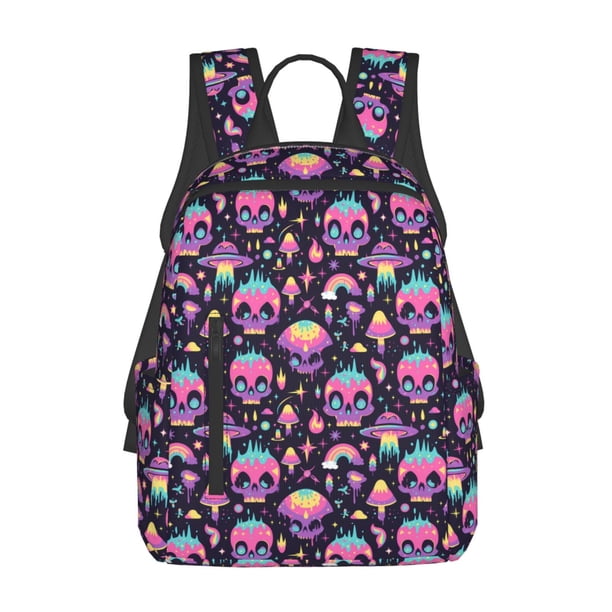 Balery cartoon Skull rainbow space Mochila ligera para hombre y mujer: duradera e impermeable, ideal para la escuela, el trabajo, viajes y uso diario.
